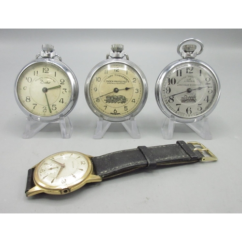 156 - Amida 'Railway Regulator' chrome keyless pocket watch, signed silvered Arabic dial, pin pallet movem... 