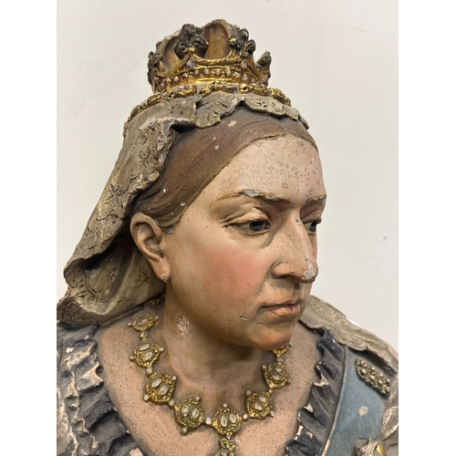 175 - Large painted composite bust of Queen Victoria, H69cm