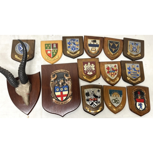 363 - Collection of knight figures, reproduction armour breastplate, faux springbok horns, etc.