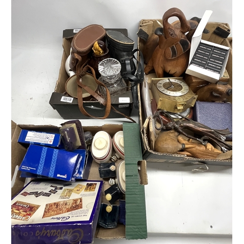 393 - Various collectables incl. Steiff Enesco bears, carved wood figures, silver plate bottle coasters, c... 