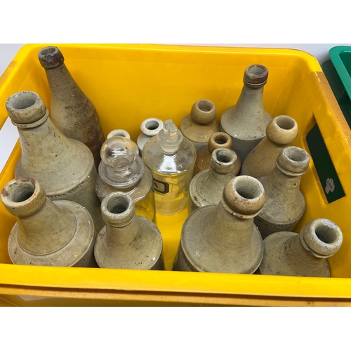 405 - Stoneware and glass bottles, incl. Chesterfield breweries, etc. (3 boxes)