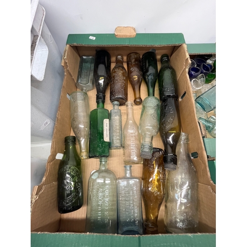 406 - Collection of eyebaths, and stoneware and glass bottles, incl. Chesterfield breweries, medicine bott... 