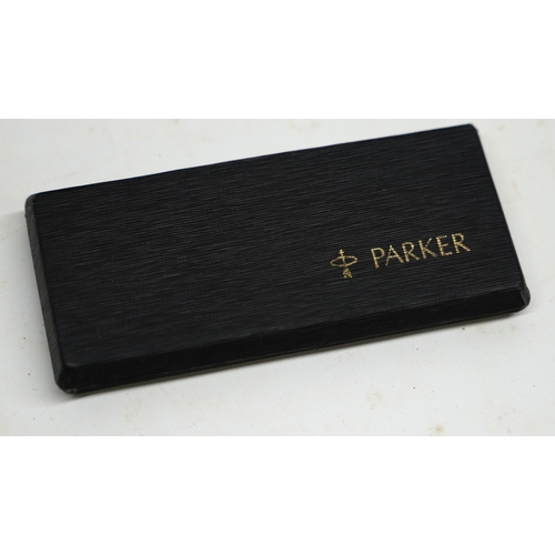 656 - Parker 75 fountain pen with case; Parker 105 gold fountain pen with bark pattern and 14ct gold nib; ... 