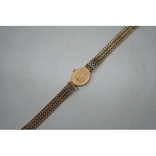 471 - Ladies 9ct yellow gold quartz wristwatch with 9ct yellow gold bracelet and case, the face set with s... 