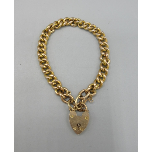 165A - 9ct yellow gold chain link charm bracelet, with heart padlock closure, stamped 375, 16.2g