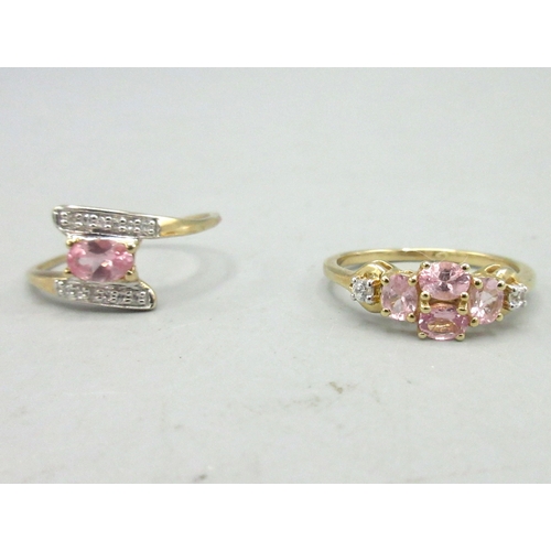 484 - Two 10ct yellow gold rings set with pink stones and diamonds, both stamped 10k, size P1/2 and S, 4.2... 