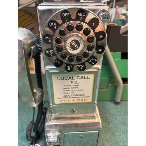 640 - Wild and Wolf modern wall mounted telephone in the style of a 1950s diner style pay phone, H47cm