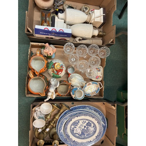 642 - Collection of decorative items, incl. a Coalport butter dish; cut glass wine glasses; brass candle s... 