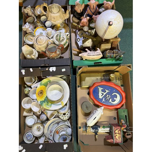 648 - Collection of decorative items, incl. metal money boxes and other metalware; ceramics incl. Wade Nat... 