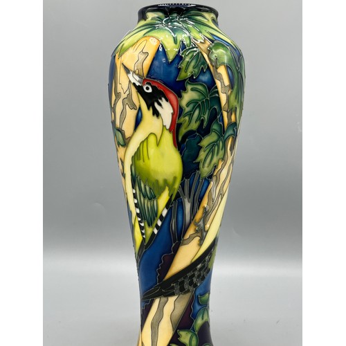 274 - A Moorcroft vase, featuring a green woodpecker design, dated 2008, H26.5cm