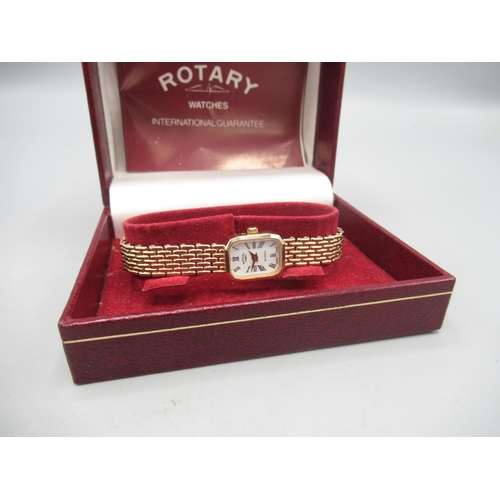 531 - Rotary ladies 9ct gold quartz wristwatch on integrated lozenge link bracelet stamped .375, signed wh... 