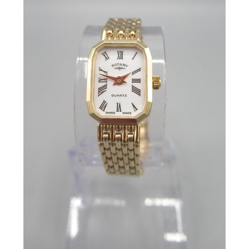 531 - Rotary ladies 9ct gold quartz wristwatch on integrated lozenge link bracelet stamped .375, signed wh... 