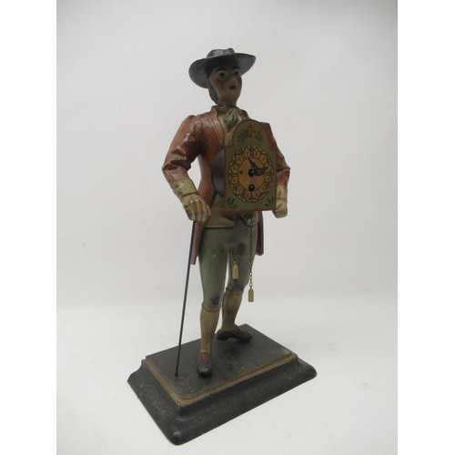 768 - 20th Century cold painted figural pedlar clock, H39cm