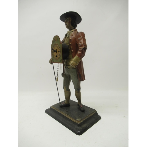 768 - 20th Century cold painted figural pedlar clock, H39cm