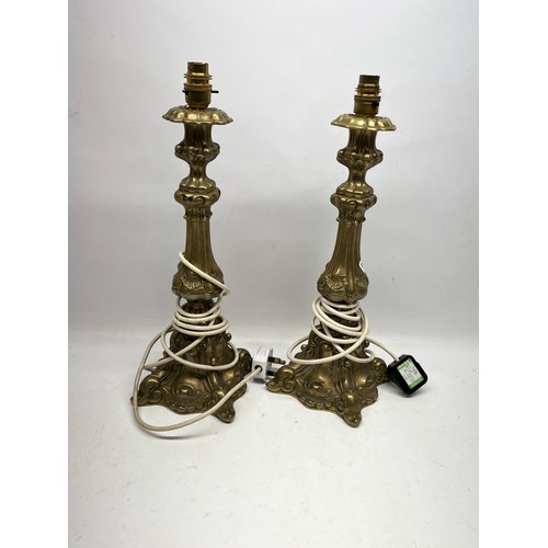 385 - Pair of candlestick style table lamps, H43.5cm