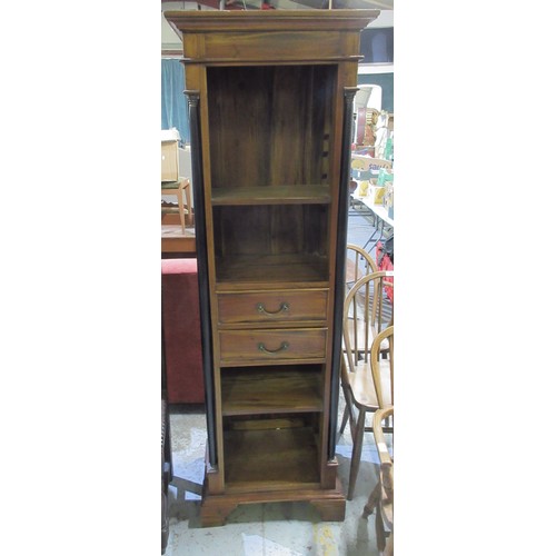 611 - Regency style bookcase, four shelves and two drawers enclosed by columns, on bracket feet, W57cm D40... 