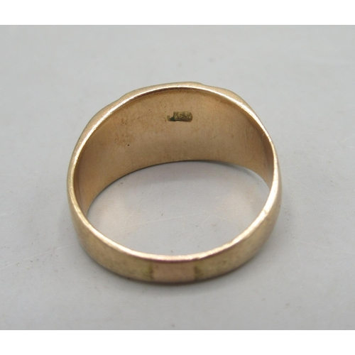 11A - Yellow metal ring with engraved initials to face, worn marking