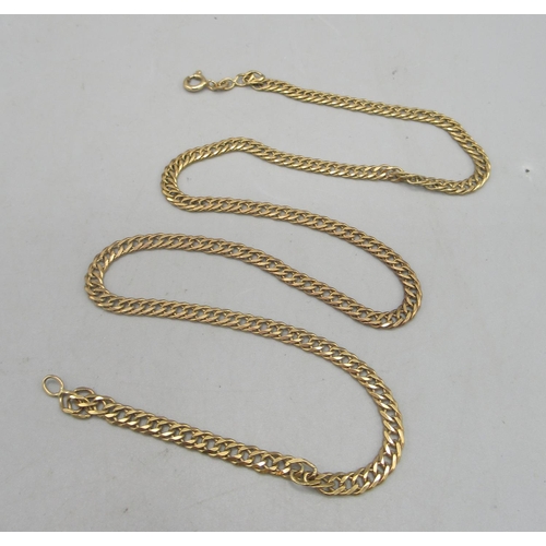 22A - 9ct yellow gold flat curb link chain necklace, stamped 375, 10.0g