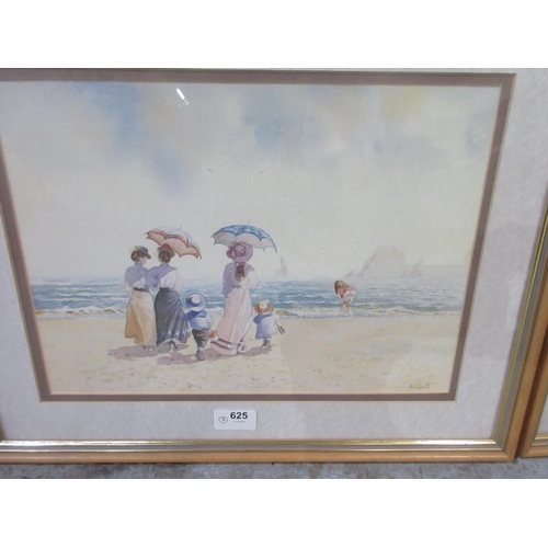 625 - After A.W Smith (Contemporary); Edwardian figures on the beach, pair of colour prints, 25cm x 34cm (... 