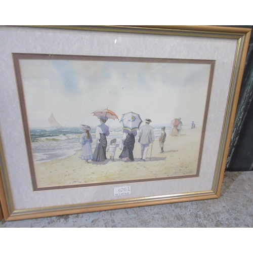 625 - After A.W Smith (Contemporary); Edwardian figures on the beach, pair of colour prints, 25cm x 34cm (... 