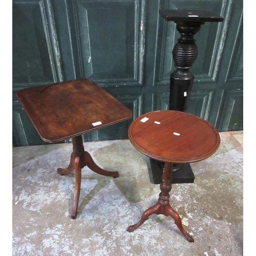 549 - 19th century mahogany rectangular top tripod table, Victorian ebonised plant stand and a tripod wine... 