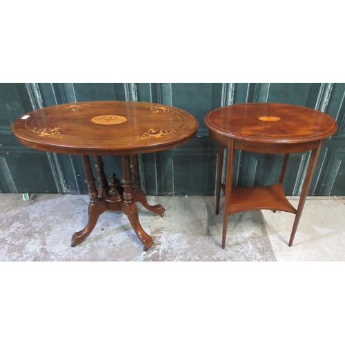 565 - Victorian inlaid walnut oval occasional table on four cabriole legs and an Edwardian oval occasional... 