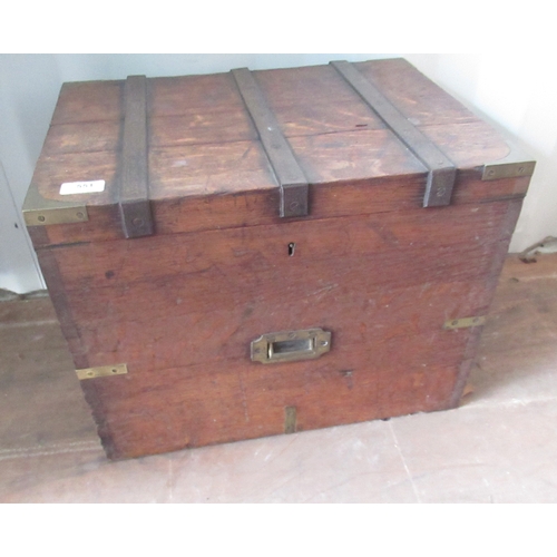 551 - Edwardian oak silver box, iron bound top with brass corners and four recessed handles, W48cm D36cm H... 