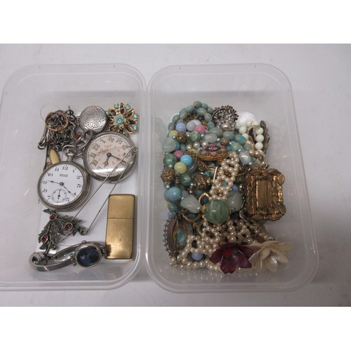 22 - Collection of stopwatches, watches and costume jewellery, including beaded necklaces, vintage brooch... 