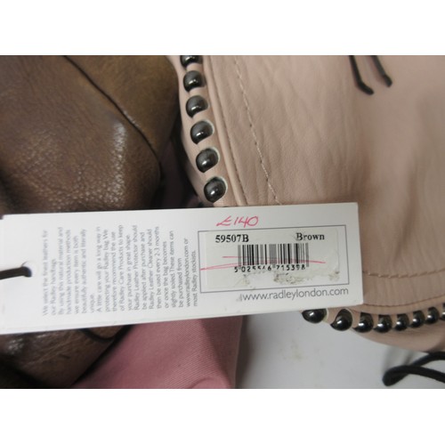 762 - Radley of London brown leather bag with tags and dust bag and a pink Jessica Simpson shoulder bag