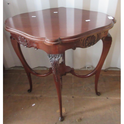 541 - Edwardian mahogany shaped top occasional table with shaped carved frieze, and a similar rectangular ... 