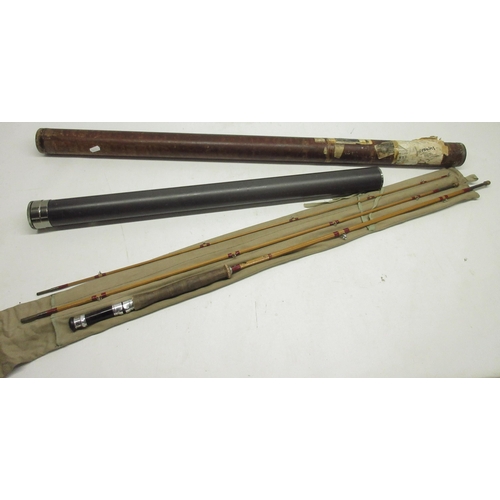 359 - JS Sharpe Limited Aberdeen Scottie, three section split cane fly fishing rod L293cm, in original can... 