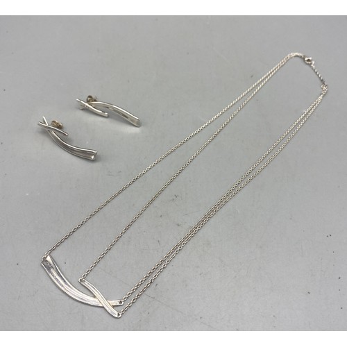 27A - Georg Jensen silver 'Marcia' stud earrings and matching double chain necklace, L43cm, all stamped 92... 