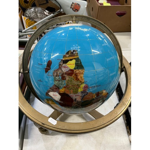 539 - Jewelled Globe with various precious stones on brass stand and pinnacle