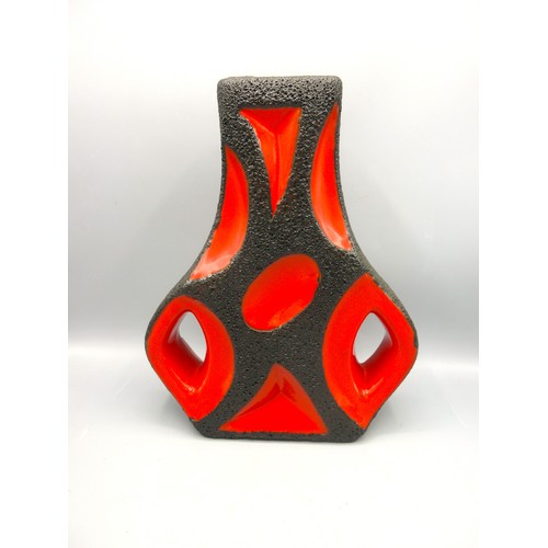 1143 - West German Roth Keramik lava 'Guitar' vase in volcanic and red glazes, H30.5cm