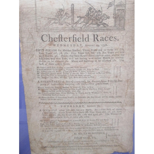 1374 - Four Chesterfield Races c1700 Race posters from August 31 1796, August 29 1798 (x2) & August 28 1799