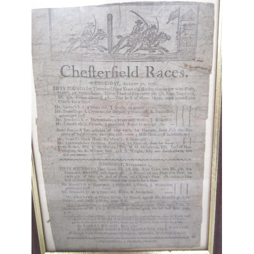 1374 - Four Chesterfield Races c1700 Race posters from August 31 1796, August 29 1798 (x2) & August 28 1799