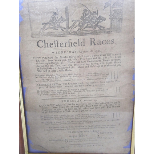 1374 - Four Chesterfield Races c1700 Race posters from August 31 1796, August 29 1798 (x2) & August 28 1799