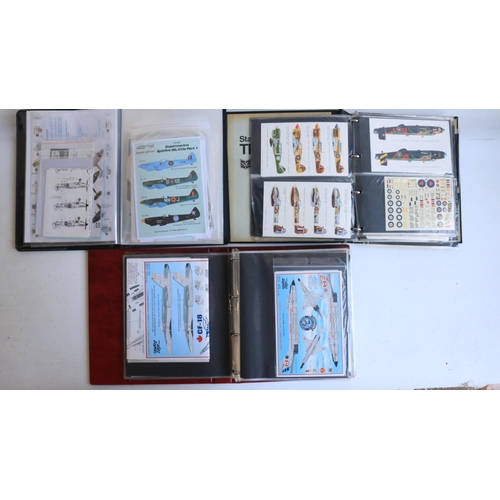 383 - Extensive mixed collection of 1/72 scale model aircraft decals in 3x ring binders including many hig... 