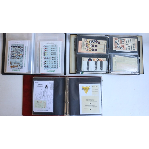 383 - Extensive mixed collection of 1/72 scale model aircraft decals in 3x ring binders including many hig... 