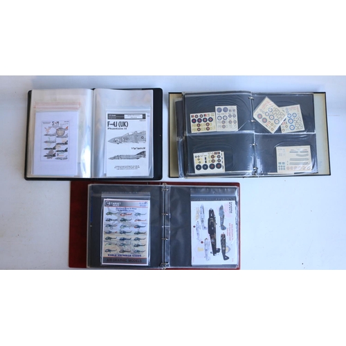 383 - Extensive mixed collection of 1/72 scale model aircraft decals in 3x ring binders including many hig... 