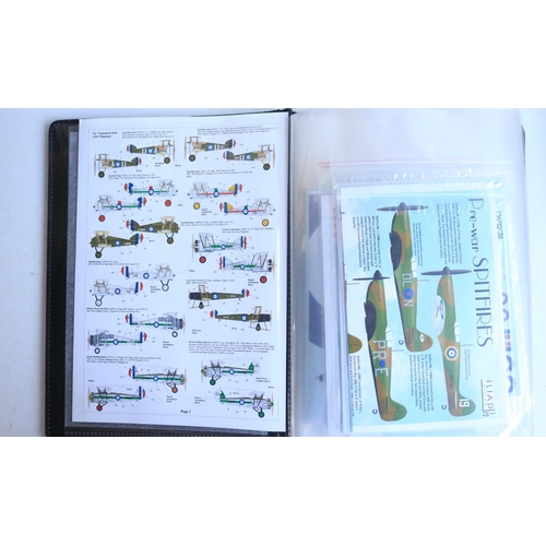 383 - Extensive mixed collection of 1/72 scale model aircraft decals in 3x ring binders including many hig... 