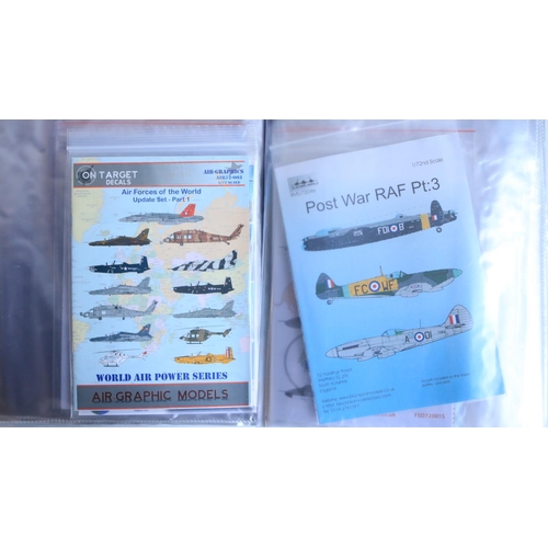 384 - Extensive mixed collection of 1/72 scale model aircraft decals in 3x ring binders including many hig... 