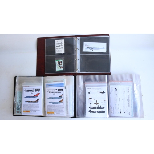 384 - Extensive mixed collection of 1/72 scale model aircraft decals in 3x ring binders including many hig... 