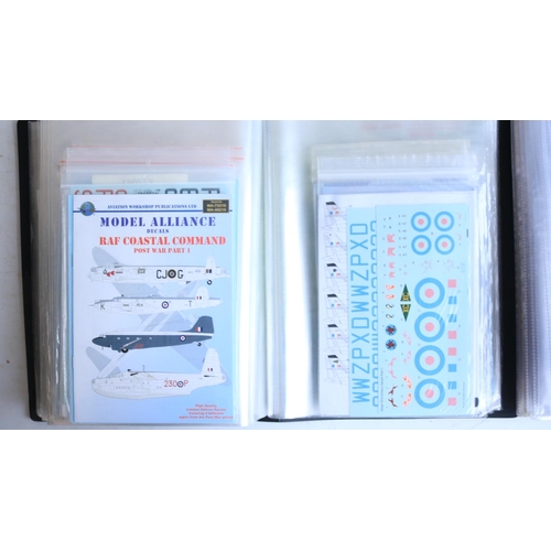 384 - Extensive mixed collection of 1/72 scale model aircraft decals in 3x ring binders including many hig... 