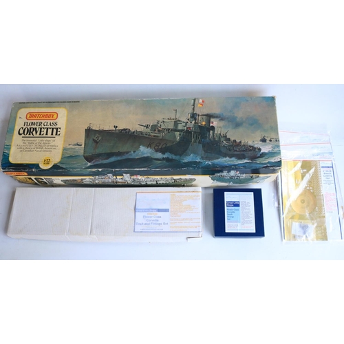 387 - Matchbox 1/72 scale Flower Class Corvette plastic model kit (please note main hull front and rear ha... 