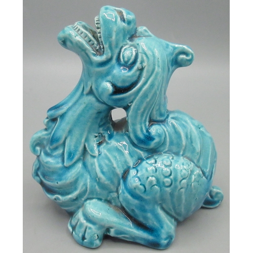 1147 - Burmantofts turquoise glazed Faience model of a dragon, stamped No 1166