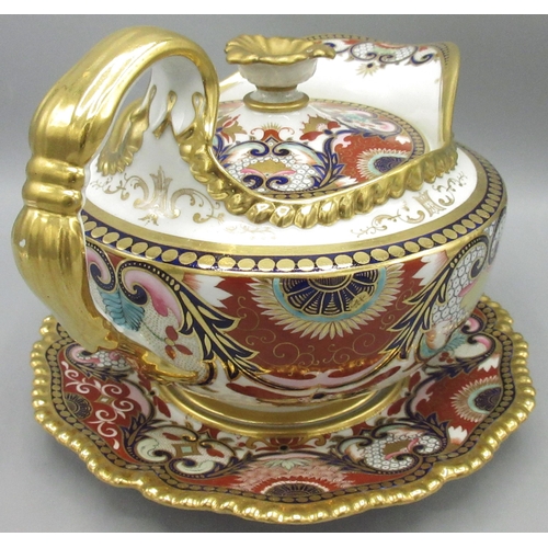 1165 - Early 19th century English porcelain tea pot and cover decorated in Imari pattern with gilt detail a... 