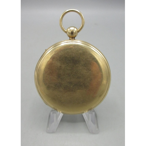 1050 - 19th Century French yellow metal quarter repeating key wound pocket watch, silvered engine turned di... 