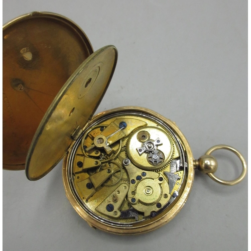 1050 - 19th Century French yellow metal quarter repeating key wound pocket watch, silvered engine turned di... 