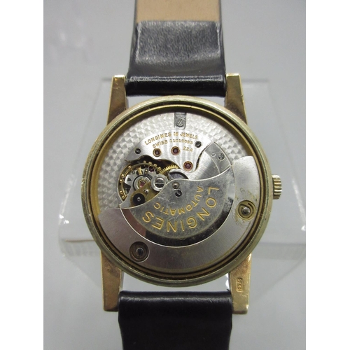 1054 - Longines 9ct gold automatic wristwatch, signed silvered dial with applied Arabic and baton indices a... 